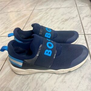 Boss Navy Slip-On Sneakers with Bright Blue Logo Accents For Boys